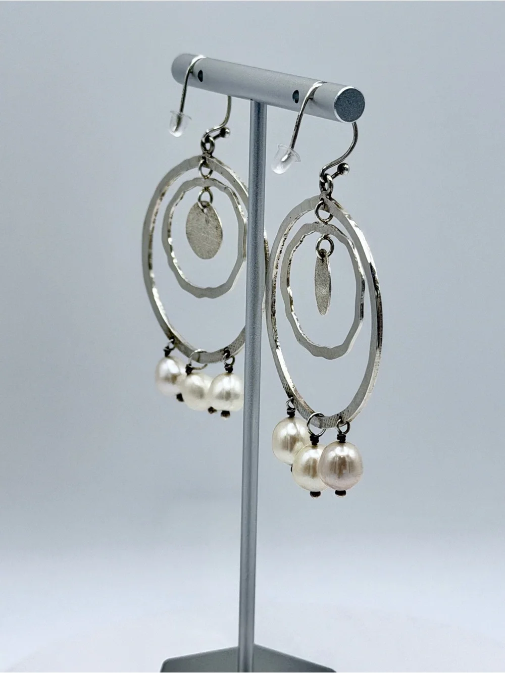 Silpada Rare HTF Sterling PEARLS OF WISDOM Wire Drop Multi-Hoop Earrings wPearls - Picture 4 of 12